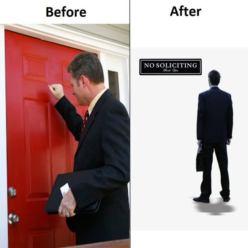 Kichwit No Soliciting Sign with Magnets on The Back, 8.7 x 2.3 Inches, No Soliciting Magnet for Door, Keeps Unwanted Visitors Away, Double Sided Adhesive Included (Black) - Image 4